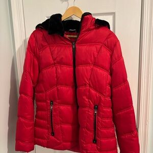 Nautica Red Jacket, detachable hood trimmed in black faux fur NWT